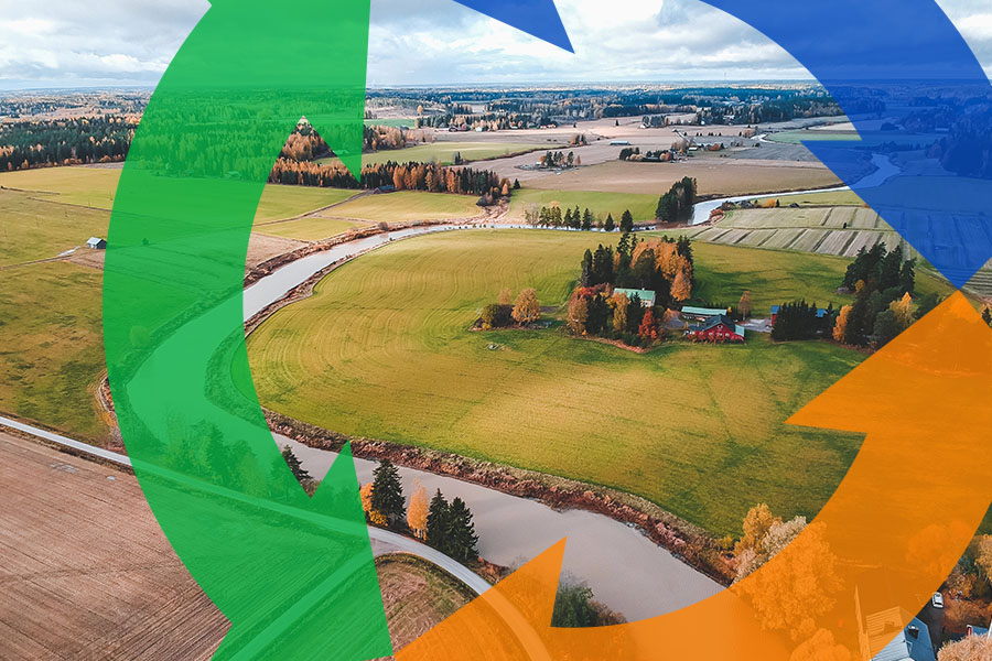 High view of rural farmland and properties with Conexon icon around for thumbnail.