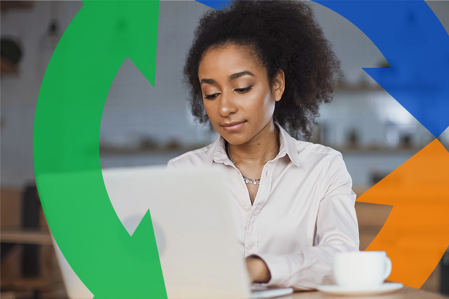 Woman works on her computer with Conexon icon around for thumbnail.