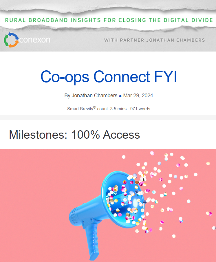 Co-ops Connect FYI thumbnail with a megaphone blowing confetti.