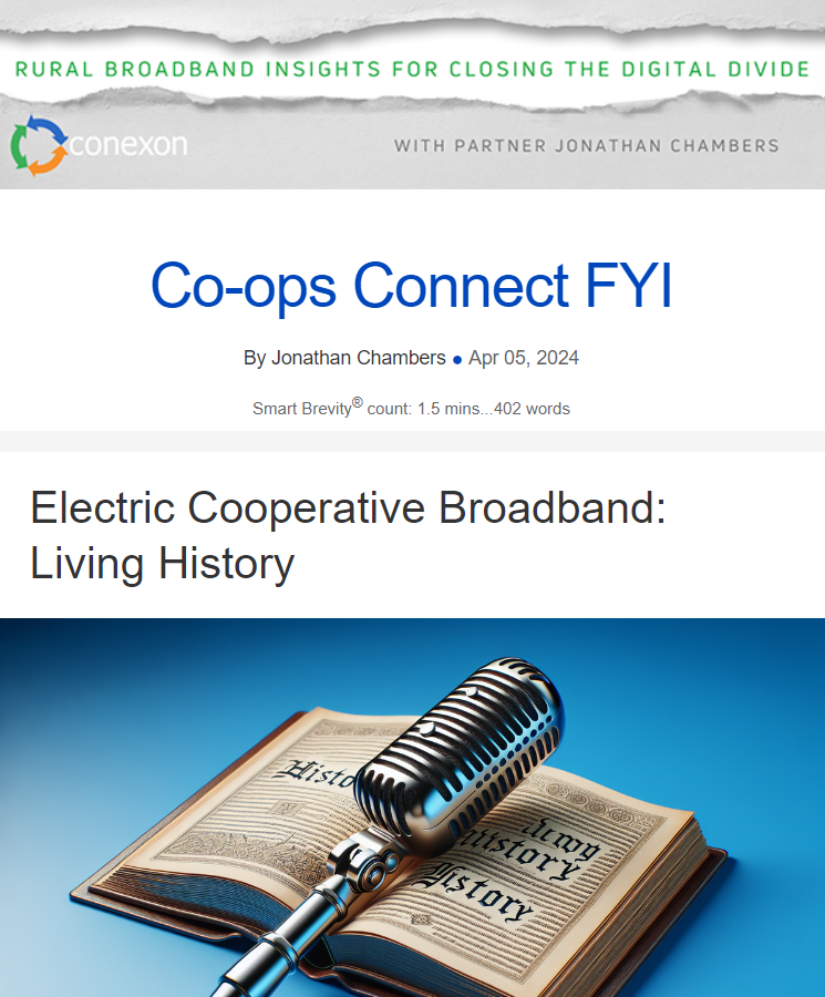 Co-ops Connect FYI thumbnail with a old looking microphone on a history book.