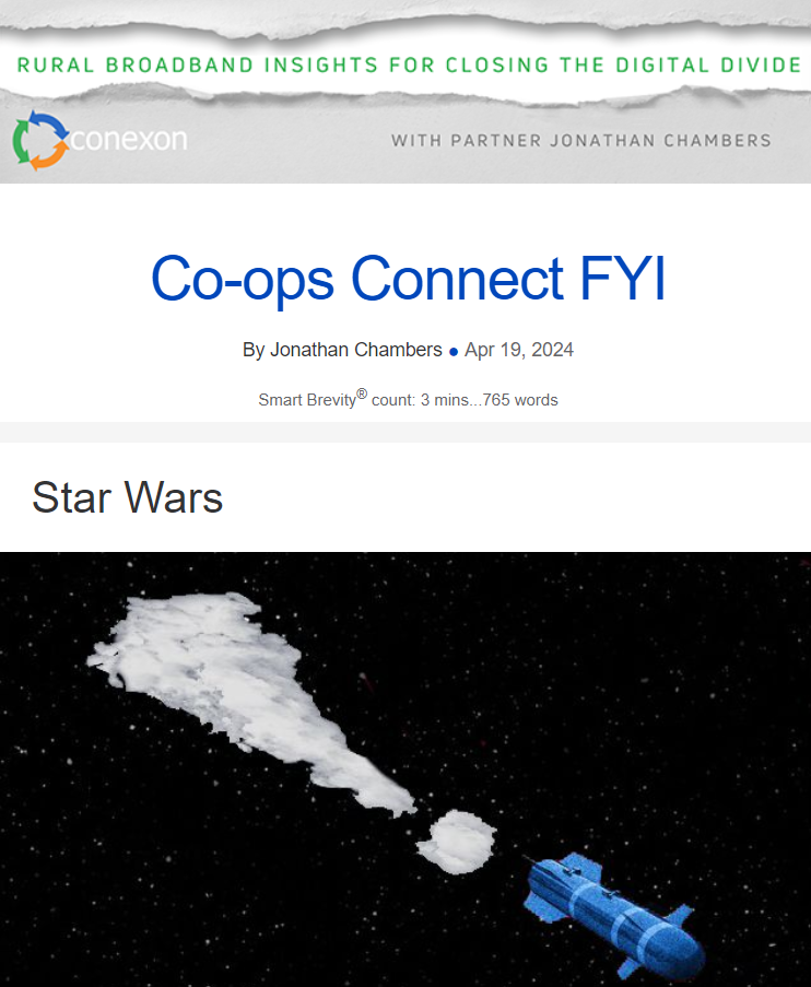 Co-ops Connect FYI thumbnail with a rocket flying through space.
