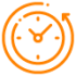 Orange clock with an arrow going around it icon